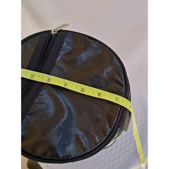 Lesportsac Weekender Bag Black Shiny 14" Overnight Pockets Coated Duffe Bag Rare - Picture 14 of 14